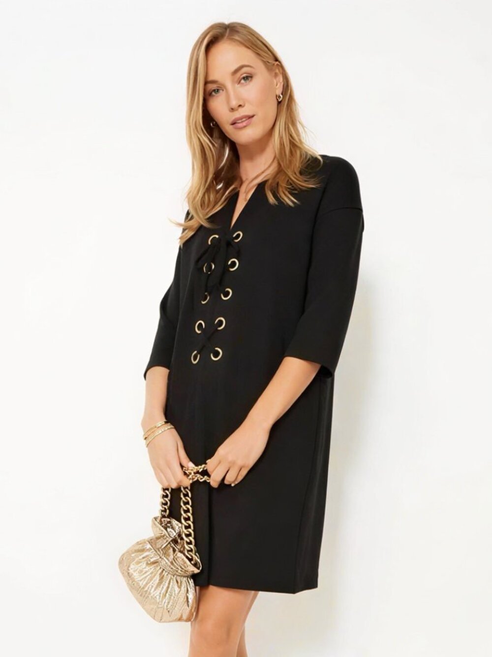 Tuckernuck Black Ellington Lace-up Dress size M Medium Stretch Shift Nautical